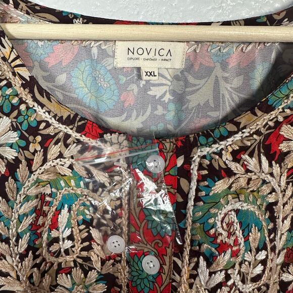 Novica NEW Womens Boho Artsy Embroidered Floral Print Blouse Multicolor XXL - Picture 3 of 11